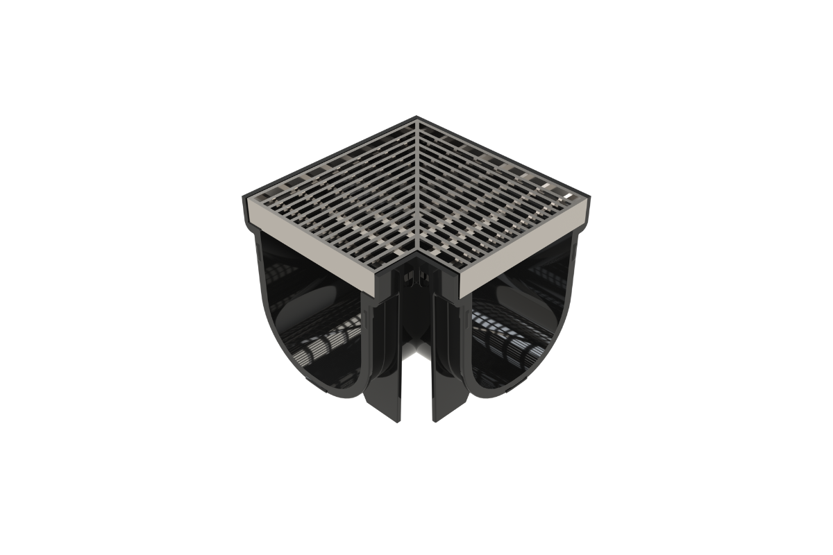 EasyDRAIN Standard Corner with EuroDesign Stainless Steel Grate